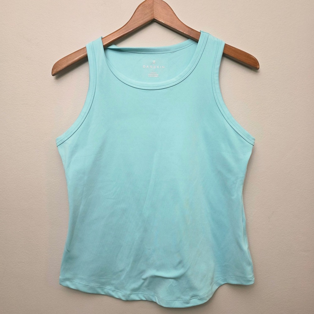 Danskin Womens Light Blue Activewear Tank Top Sleeveless Gym Shirt Small Soft